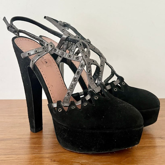 ALAÏA Suede Studded Platform Stiletto High Heels Shoes Black Women's Size 36.5 - Picture 1 of 7